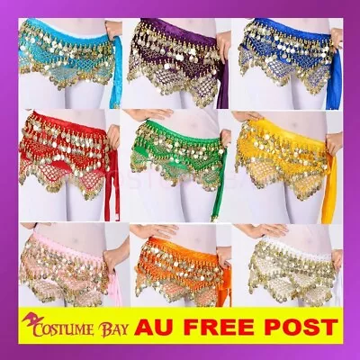 268 Coins Velvet Belly Dance Dancing Belt Hip Scarf Wrap Tribal Sash Skirt AU • £11.22