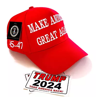 President Trump 45-47 Hat..2024..Make America Great Again..MAGA..Red + 2 Decals • $25.95