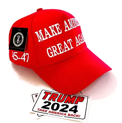 Trump OFFICIAL 45-47 Hat..2024..Make America Great Again..MAGA..Red + 2 Decals • $23.95