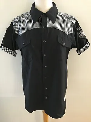 LIVE MECHANICS Men's Black Gingham Check Western Rockabilly Short Sleeve Shirt S • $75