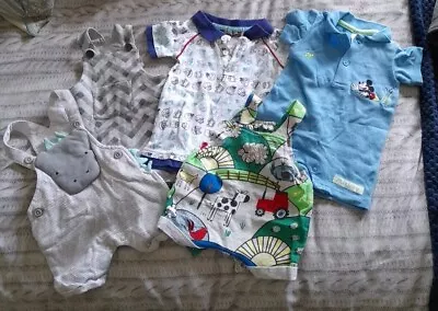 Baby Boy 0-3 Months Summer Bundle Mickey Mouse Dinosaur & Next* 5 Rompers  • £2.50