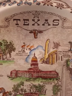 Texas Souvenir Plate 10.5  Vernon Kilns Made In USA • $29.97