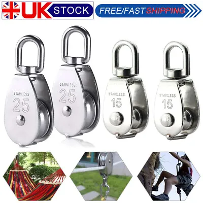 Heavy Duty Single Pully Block Wheel Swivel 15/ 25mm Lifting Rope Stainless Steel • £8.49