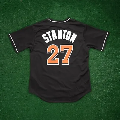 Giancarlo Stanton MLB Majestic Miami Marlins Men's Road Black Jersey • $99.99