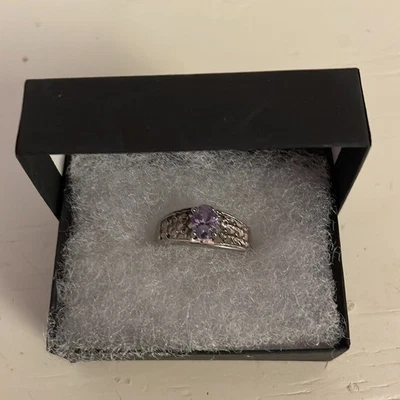 $35 • Buy Size 7.5 Zales (JTC) Sterling Silver .25 Carat Cushion Cut Amethyst Ring In Box