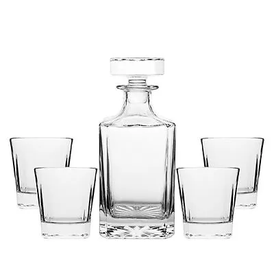 Novare Square Whiskey Decanter Bottle With 4 Whiskey Glasses Set • $44.95