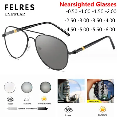 Men Metal Photochromic Myopia Nearsighted Glasses Outdoor Driving Sunglasses • $13.75