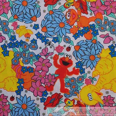 BonEful Fabric FQ Cotton Quilt VTG Color Flower Elmo Big Bird Zoe Sesame Street • $30.40