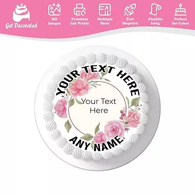 Pink Floral Theme Personalised Cake Icing Topper Edible Cupcake Decoration • £3.99