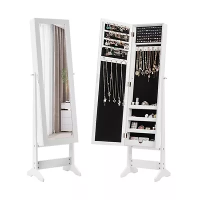 Jewelry Cabinet Lockable Armoire Full-Length Mirror Standing Storage Box Chest • $79.97