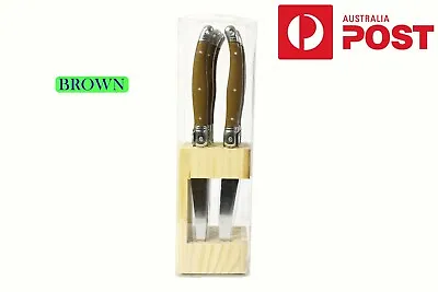 6pcs Steak Knife Set Stainless Steel Blade Knives Block Wood  Lou Laguiole • $41.99