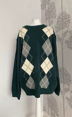 M&S Argyle Golf Pullover Jumper Men's Green Mix Wool Size XL • £19.99