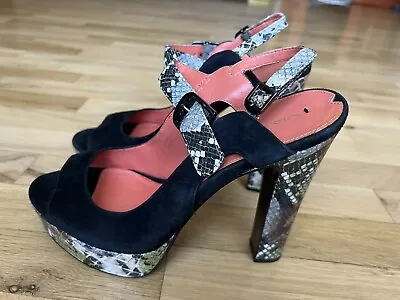 VIA SPIGA Women's Black Snake Print Suede Leather Pump Sandals Shoes Size: 9 M • $9.99