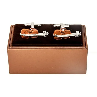 Violin Cufflinks Brown Concert Band Music Wedding Fancy Gift Box Free Ship USA • $17.76
