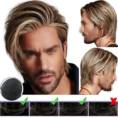 Realistic Mens Blonde Short Straight Hair Wigs Handsome Male Synthetic Full Wig • $15.99