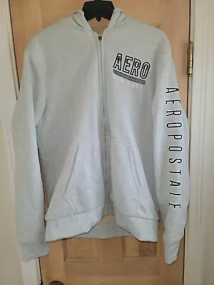 Aeropostale Fur Lined Hoodie Jacket Men's XL Gray Y2K Logo Sherpa Sweatshirt • $35