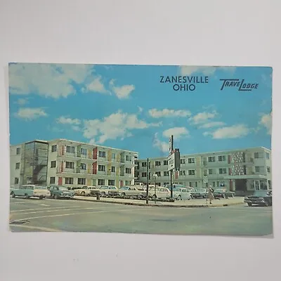 Travelodge Zanesville Ohio OH Vintage Chrome Postcard VW Beatle Old Cars Street • $4.75