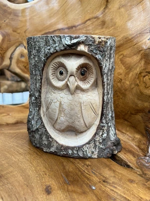 £18.99 • Buy Wooden Carving Figure OWL 18 Cm DECORATION INDOOR / OUTDOOR Free Standing