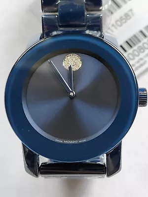 Movado Bold Blue Ceramic Blue Dial Pave Swarovski Dot Swiss Quartz Watch-3600805 • $345