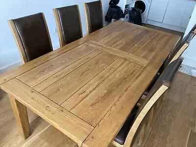 £285 • Buy Rustic Solid Oak Halo Wentworth Dining Table + 6 Leather Chairs
