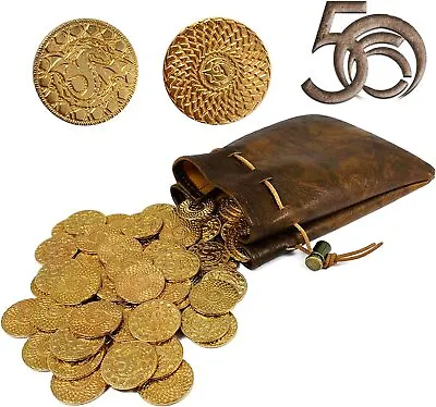 $34.34 • Buy 50-D&D Fantasy Metal Gold Coins Leather Pouch For Dungeons Dragons Novelty-Au