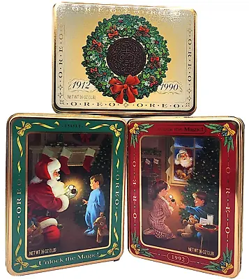 VTG VGUC LOT Of 3 - 1990/1991/1990 Christmas Oreo Tin Boxes Unlock The Magic • $34.87