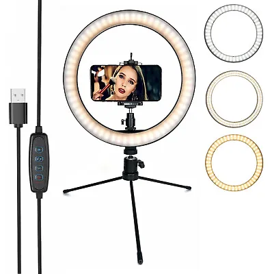 10  LED Ring Light Mini Stand Kit Dimmable Photos Studio Selfie Phone Live Lamp • $21.99