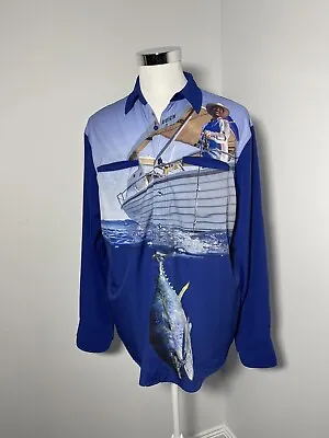 $28.29 • Buy Shimano Mens Blue Breathable Graphic Print Fishing Shirt Size L