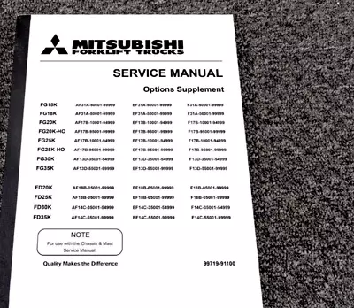 Mitsubishi FD25K Forklift OPTIONS Service Repair Manual Supplement 99719-91100 • $209.30