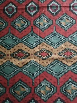 Vtg Schumacher  Highland Tunic  Linen Red Fabric Southwestern Geometric Tribal • $115