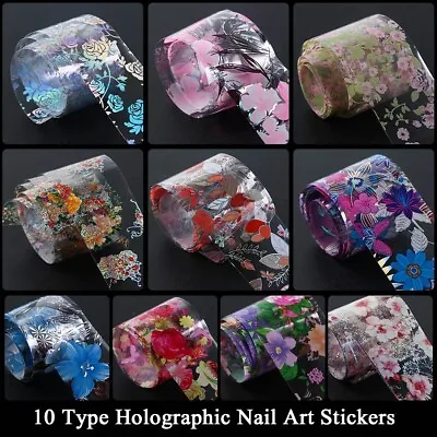 10 Nail Art Foils 💖 Transfer Stickers 💖 Holographic Flowers 💖 Foil Decor • £2.75