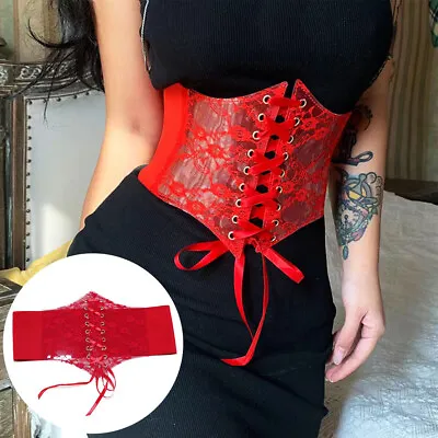 Floral Lace See Through Corset Belt Lace Up Wide Waistband Adjustable Vintage UK • £8.12