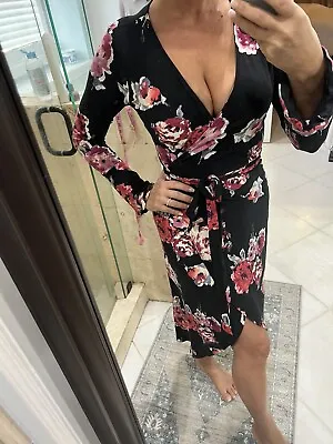 Veronica M Print Black Pink Fall Xs Wrap Waist Fall Sexy Hot Maxi Hi Lo Midi • $69