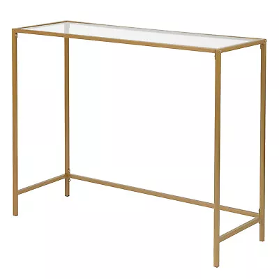 Modern Accent Tempered Glass Sofa Console Table Golden Metal Frame For Hallway • $52.89