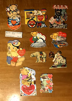 Vintage Lot Of 10 Bear Themed School Valentine's Day Cards - 1920s To 1970s • $8