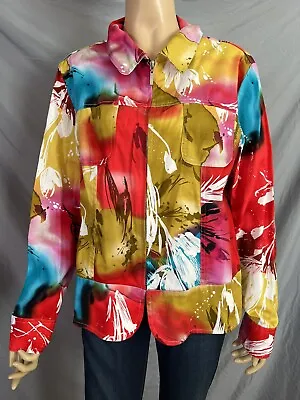 Erin London Women's Zip Up Long Sleeve Floral Collard Jacket Coat Size Large • $15.99