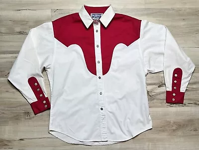 Vintage Wrangler Western Womens Button Up Shirt Red White Rockabilly Rodeo • $51.39