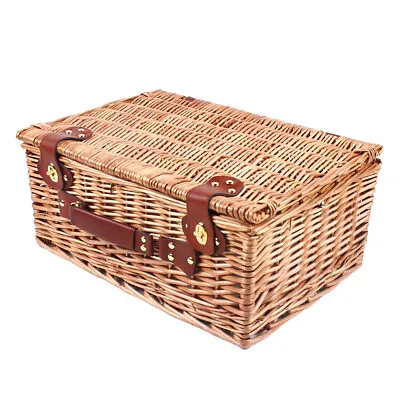 Vintage Wicker Picnic Basket With Latch & 19 Piece Colorful Picnic Ware Set  • $50.35