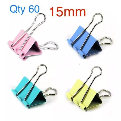 £5.99 • Buy 60 X 15mm Mini Foldback Binder Bulldog Paper Filing Clips Assorted Colours