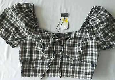 Primark Top Black White Checked Crop Top Size 14 NEW With TAGS Great For Summer • £3.99