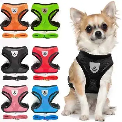 Small Dog Cat Puppy Non Pull Harness+Lead Pet Mesh Vest Reflective Adjustable  • £4.95