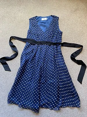 £45 • Buy 💙sÉraphine Luxury Pure Silk Navy Polka Dot Maternity Dress Belt Size 10 Wedding