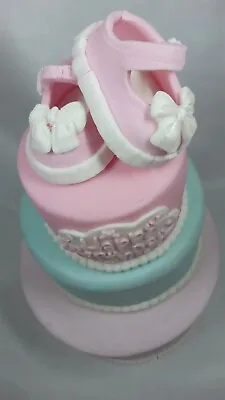 Pale Pink Edible Cake Toppers Girls Shoes Christening 1st Birthday Baby Shower • £14.99