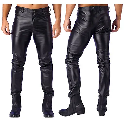 US Mens Faux Leather Pants Punk 80s Rock Skinny Gothic Motorcycle Biker Trousers • $22.76