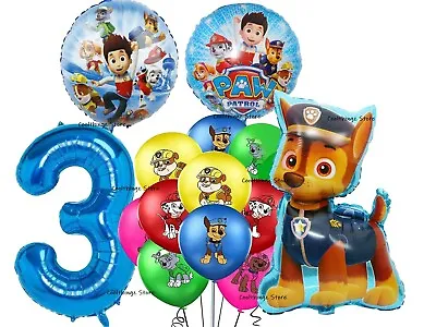 PAW PATROL CHASE BALLOONS 3rd Birthday Party 14 Piece Set Foil Latex AGE 3 • £9.99