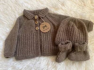 Hand Knitted Baby Boys Cardigan Set Newborn • £5.99