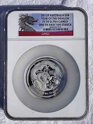 2012P Australia $8 Year Of The Dragon 5oz Silver Coin NGC PF 70 Ultra Cameo #310 • $325