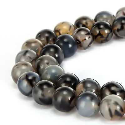 Black White Dragon Vein Agate Smooth Round Beads 6mm 8mm 10mm 15.5  Strand • $5.99