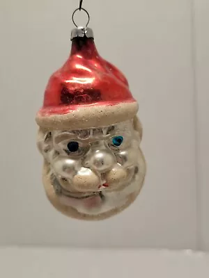 Vintage Blown Glass SANTA HEAD Blue Eyes Figurine Christmas Ornament  • $22