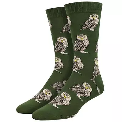 Socksmith Men's Bamboo Crew Socks Burrowing Owl Green Novelty Footwear • $18